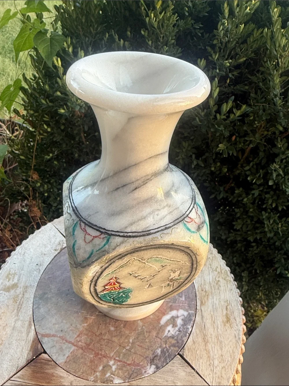 Antique Chinese Hand Carved Landscape White Jade Vase Signed Rare 9” tall